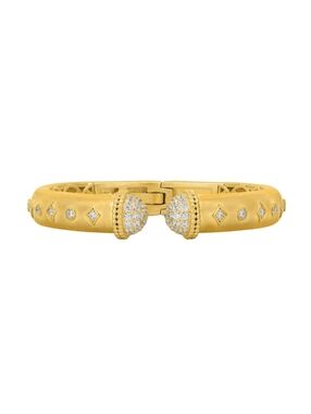 Gold Pavé Dome Hinged Bracelet with Diamond Motif